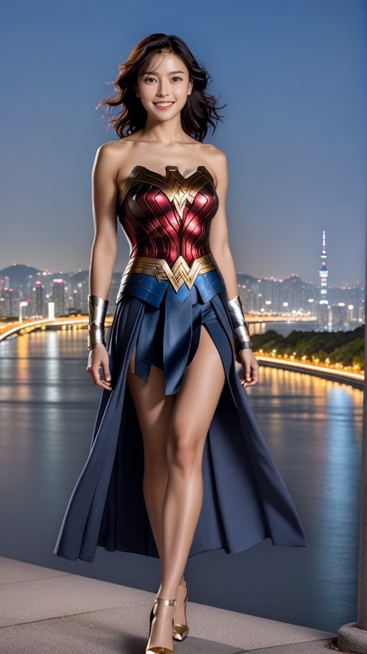 Hyper-Realistic photo of a girl,20yo,1girl,perfect female form,perfect body proportion,perfect anatomy,detailed exquisite face,soft shiny skin,smile,mesmerizing,short hair,small earrings,necklaces
BREAK
backdrop of a beautiful night scene of Han River in Seoul,Korea,bridge,buildings with lights,Han River,mountain,Namsan Tower,(fullbody:1.3),(distant view:1.2),(heels:1.3),(model pose)
BREAK
(rule of thirds:1.3),perfect composition,studio photo,trending on artstation,(Masterpiece,Best quality,32k,UHD:1.5),(sharp focus,high contrast,HDR,hyper-detailed,intricate details,ultra-realistic,award-winning photo,ultra-clear,kodachrome 800:1.3),(chiaroscuro lighting,soft rim lighting:1.2),by Karol Bak,Antonio Lopez,Gustav Klimt and Hayao Miyazaki,photo_b00ster,real_booster,ani_booster,kwon-nara,wonder-woman-xl