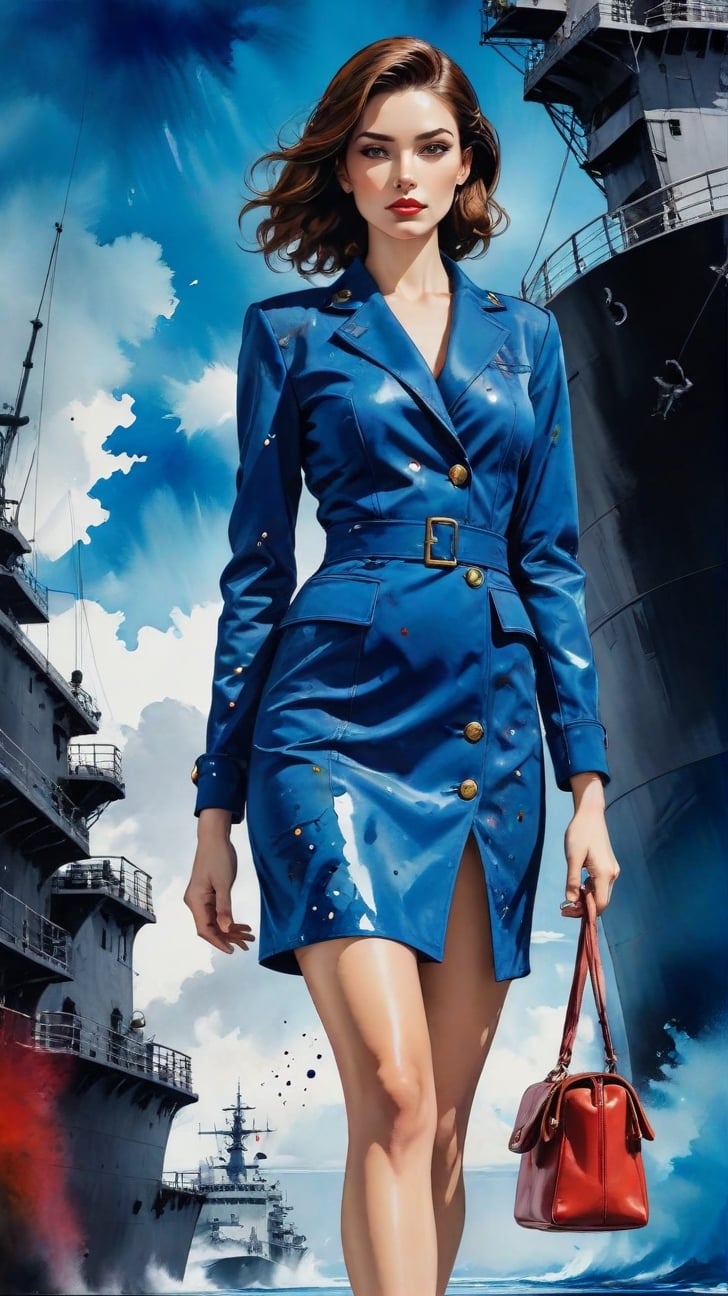 (alcohol ink watercolor art) of a beautiful 20yo US Navy officer in Navy uniform standing on a ship,exquisite face,perfect female form,model body,heels,backdrop of US Navy cruise ship in the ocean,sky,clouds
BREAK 
colorful splatters and ink stains backdrop,(Frank Miller's Sin City style:1.3),trending on artstation,CG society,(rule of thirds:1.3),art_booster,minimalist,amazing quality