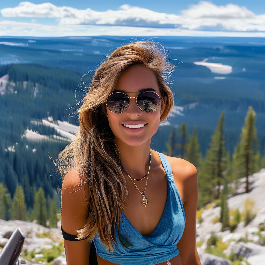 realistic photo of a beautiful American girl standing in mount washburn summit of Yellowstone,20yo,sunglasses,detailed face,model body,looking at viewer,playful smirks,detailed hair blowing,vibrant colors,elegant urban fashion,upper body focus
BREAK
backdrop:detailed photo of washburn mount summit \(wash9urn\) in Yellowstone,trail,grass,mountain,sky,cloud,deer
 BREAK 
rule of thirds,studio photo,detailed,realistic,cinematic lighting,Ye11owst0ne,,wash9urn