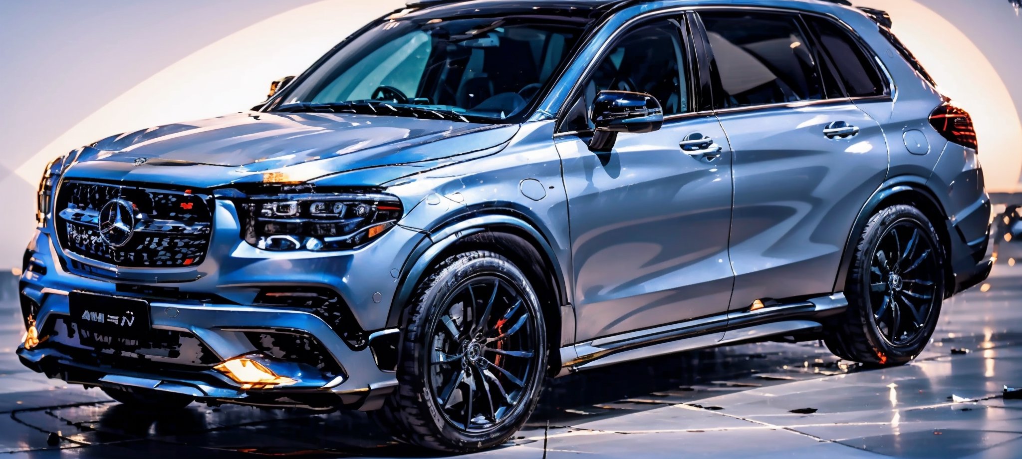 dark irony gray with blue undertone color futuristic 4x4 luxury sports SUV, spinning wheels, mercedes-maybach style alloy rims with red edges, toyota tentury suv, porsche, honda crv, brabus, subaru, nissan, mitsubishi