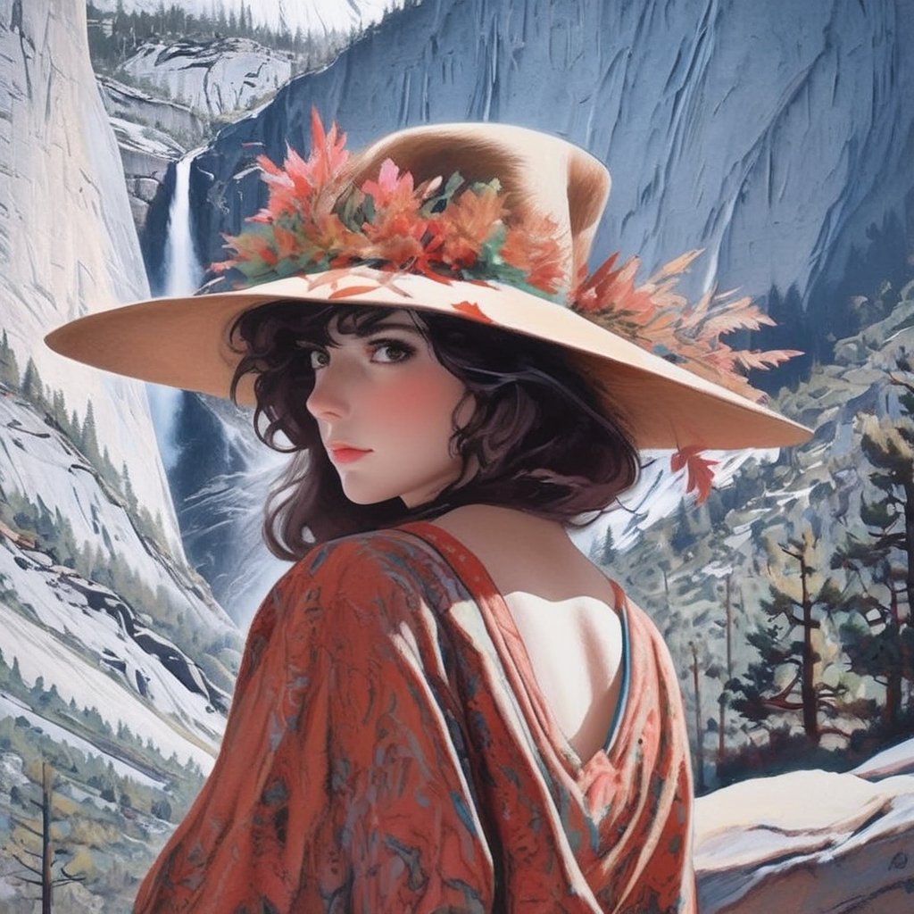 ((Ultra-detailed)) portrait of a beautiful girl \(inkycapwitchyhat\) taking selfie in Yosemite,detailed exquisite face,hourglass figure,model body,playful smirks,looking at viewer,(upperbody shot:1.3),(witchy hat:1.3)
BREAK
[backdrop:yglac1er,rock,mountain,grass]
BREAK
Ultra-Detailed,(sharp focus,high contrast:1.2),8K,trending on artstation,cinematic lighting,by Karol Bak, Alessandro Pautasso and Hayao Miyazaki, (inkycapwitchyhat:1.2),photo_b00ster,art_booster,real_booster,y0sem1te