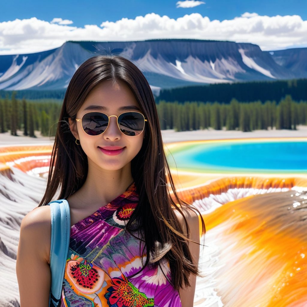 realistic photo of a beautiful Japanese girl standing in Grand Prismatic Spring of Yellowstone,20yo,sunglasses,detailed face,model body,looking at viewer,playful smirks,detailed hair blowing,vibrant colors,elegant urban fashion,upper body focus
BREAK
backdrop:detailed photo of Grand Prismatic Spring \(grandpr1smat1c\) in Yellowstone,1 spring,
 BREAK 
rule of thirds,studio photo,detailed,realistic,cinematic lighting,Ye11owst0ne,grandpr1smat1c