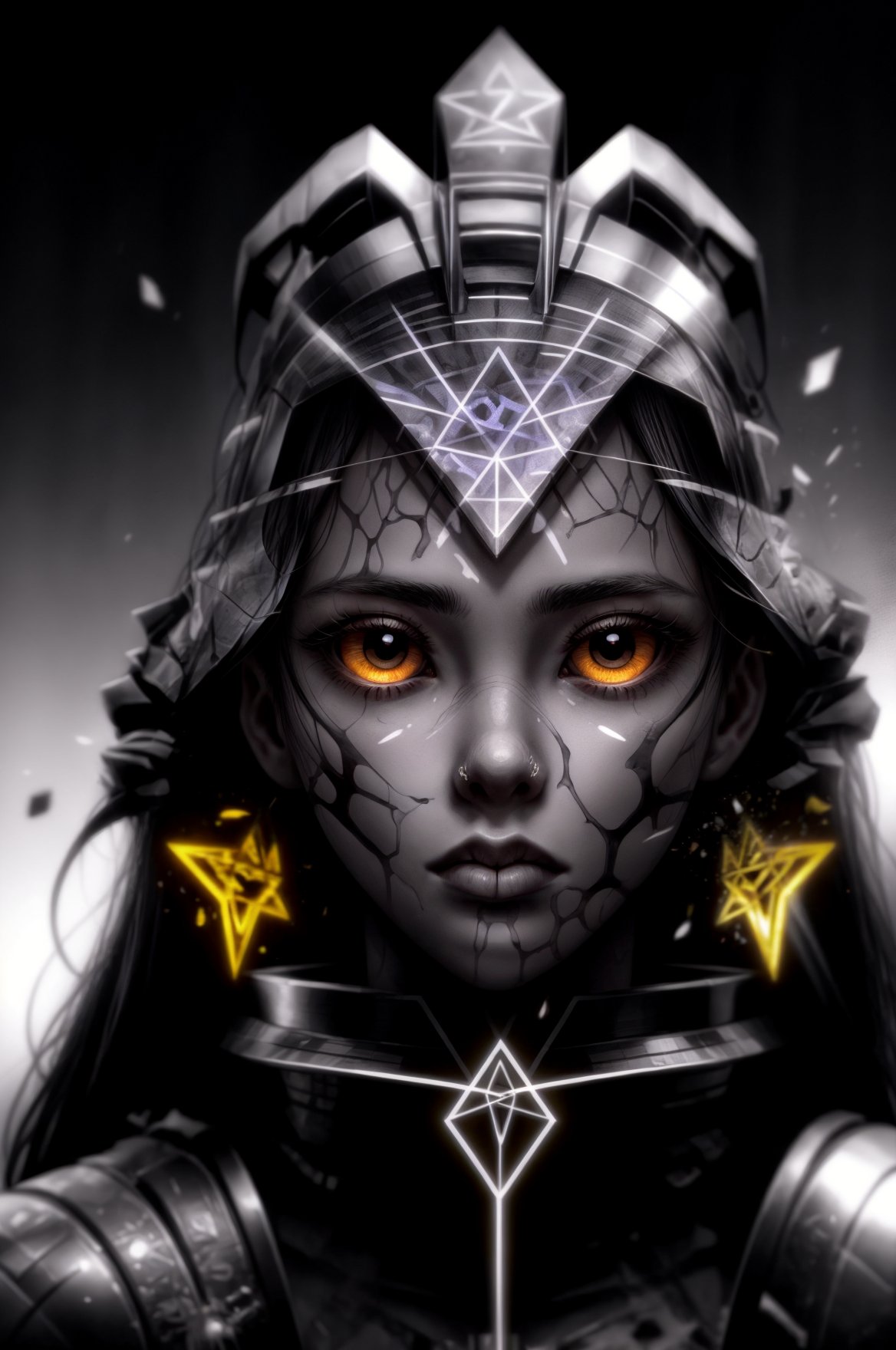 a close up of a person wearing a headdress, a character portrait, inspired by rossdraws, unreal engine 5 4 k uhd image, brave young girl, tribal red atmosphere, covered in runes, ultra detailed face and eyes, anime tribal boy with long hair, aloy, ultra detailed content : face, epic game portrait, fire eyes, wojtek fus, High Detailed