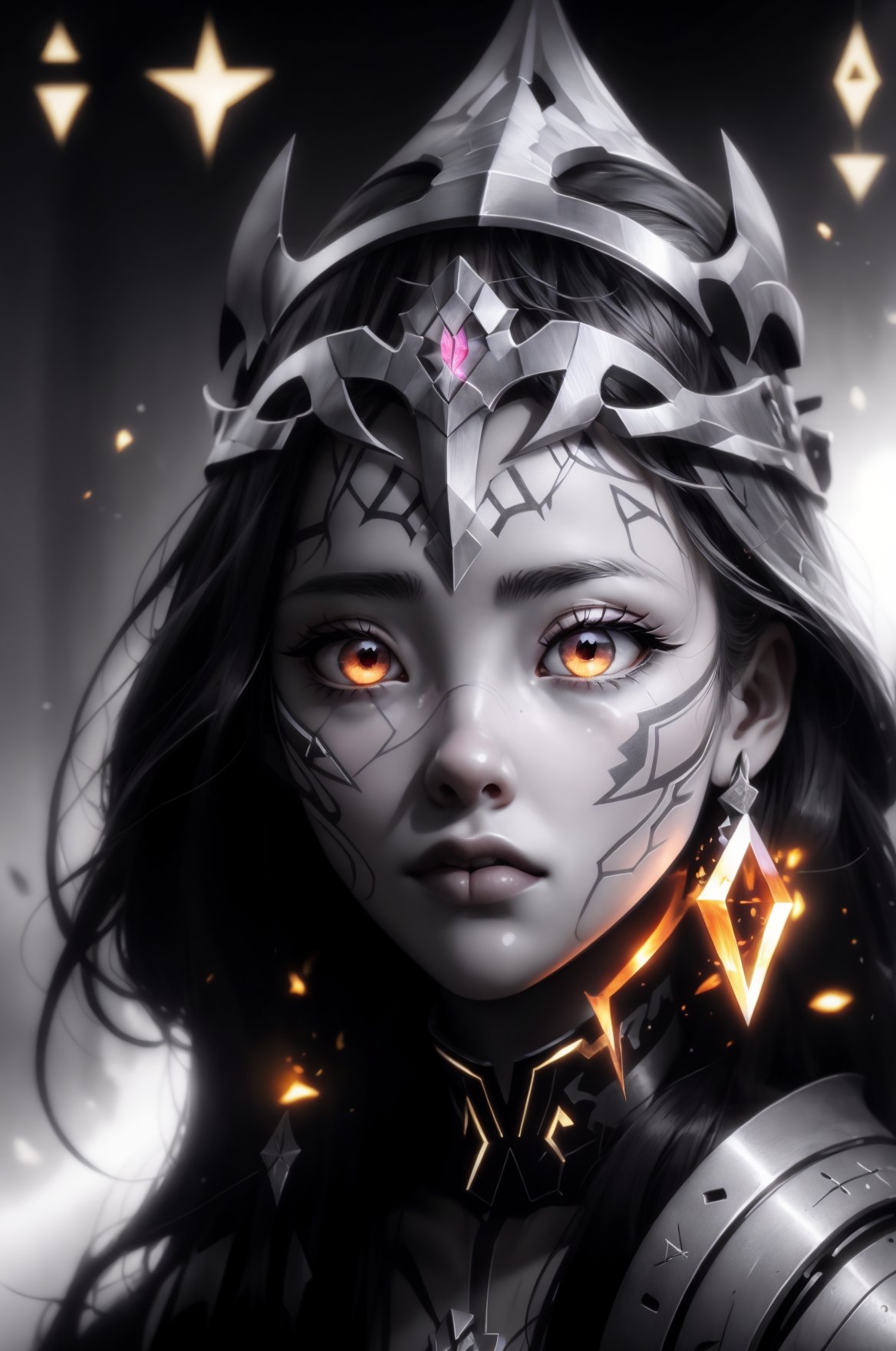 a close up of a person wearing a headdress, a character portrait, inspired by rossdraws, unreal engine 5 4 k uhd image, brave young girl, tribal red atmosphere, covered in runes, ultra detailed face and eyes, anime tribal boy with long hair, aloy, ultra detailed content : face, epic game portrait, fire eyes, wojtek fus, High detailed ,High detailed 