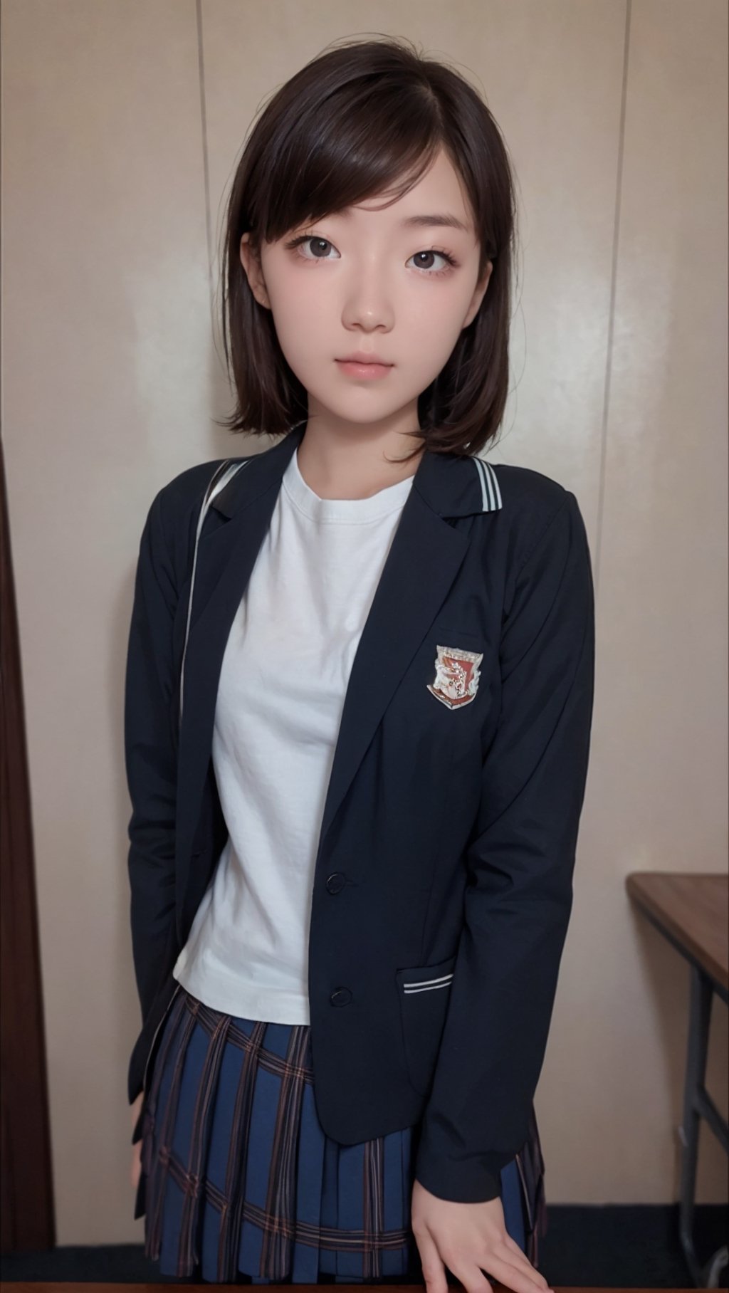 (best quality, masterpiece, perfect face) brown hair, 18 years old girl, medium tits, school uniform