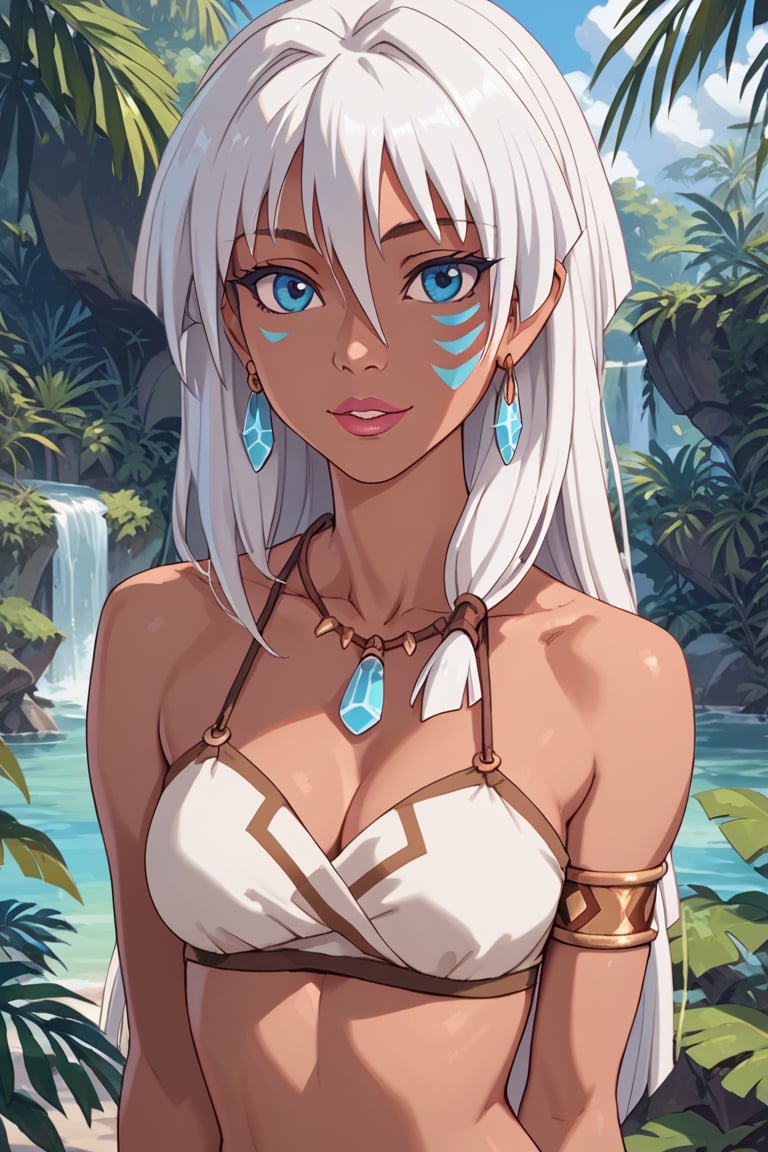 score_9, score_8_up, score_7_up, source_cartoon, source_anime, 1girl,ki_da, kida from atlantis the lost empire, white hair, tattoo under eye, blue eyes, cowboy shot