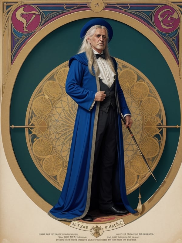 (body:0.0), 
(full body,  man,  muscular,  old,  long white hair,  scowl,  wize face,  high detailed skin:1.2),  
(description:0.0), 
looking at the viewer,  blue wizard gown,  staff,  pointy hat,
(game card:0.0), 
(tetradic colors,  inkpunk,  ink lines,  light particles, strong outlines, art nouveau,  bold traces,  unframed,  high contrast, vector,  art by MSchiffer,  zoom out view:),