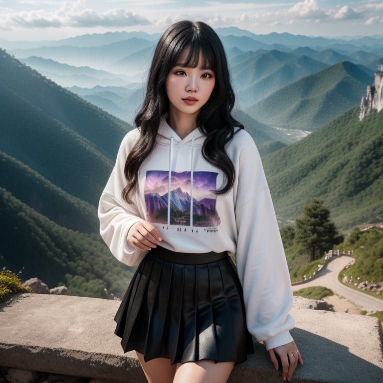 RAW photo, (high detailed white skin:1.2), 8k uhd, dslr, soft lighting, high quality, film grain, Fujifilm XT3, |
HD details,high details,sharp focus,studio photo,(HD render)Studio portrait,magic, magical, fantasy, |
powerful light,goth girl

panoramic view of a chinese forest on the mountains with a neon city on the background,  detailed background,  mountain top,  girl,  long deep black hair,  Looking at camera,  purple hoodie,  pleated skirt, 


