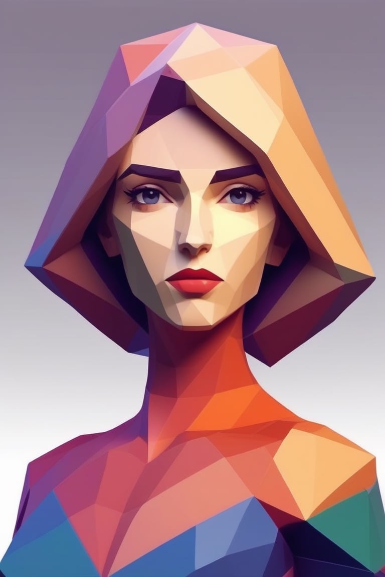 low-poly style, a woman, low-poly game art, polygon mesh, jagged, blocky, wireframe edges, centered composition