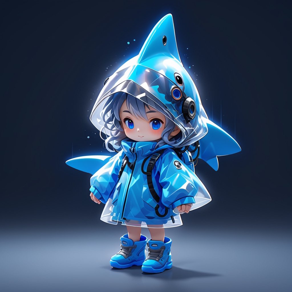 1 (Chibi_shark_Mascot:2) for TenTen, an adorable look.

(((Main colors: blue , gray:2))), neon effect, cute modern 3D animation style.

Minimalist background with ((2 alphabet T and A)).

(Ultrasharp, 8k, detailed, ink art, stunning, vray tracing), style raw, 3d render, Monster. Shark, 1 boy, Leonardo Style,cyberpunk style