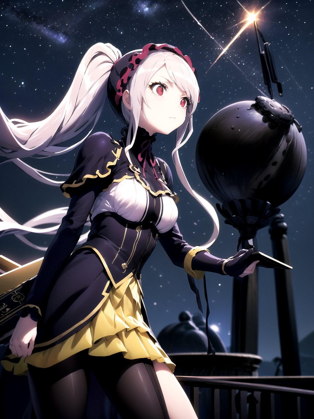 //Quality,
(masterpiece), (best quality), 8k illustration
,//Character,
1girl, solo
,//Fashion,
,//Background,
night sky, meteor
,//Others,
superpower, book, float, feel astonished,shalltear bloodfallen,so-bin