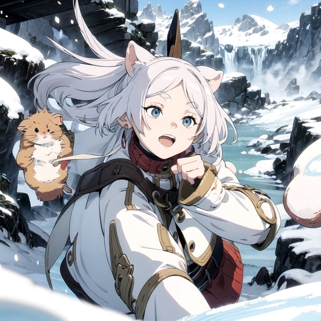 1Girl, battles with hamsters, snowy mountains, girl who unleash attack magic, Frieren,Frieren