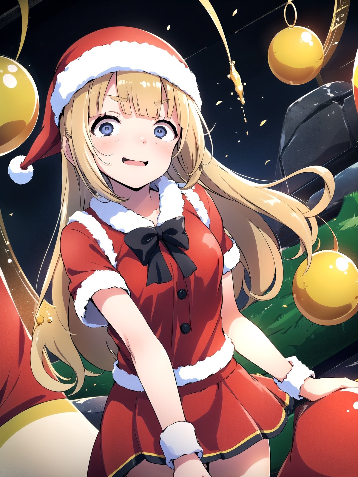 //Quality,
(masterpiece), (best quality), 8k illustration,
//Character,
1girl, solo, smile, 
//Fashion,
santa_costume,
//Background,
indoors, christmas, 
//Others,
aquascreaming,aakei