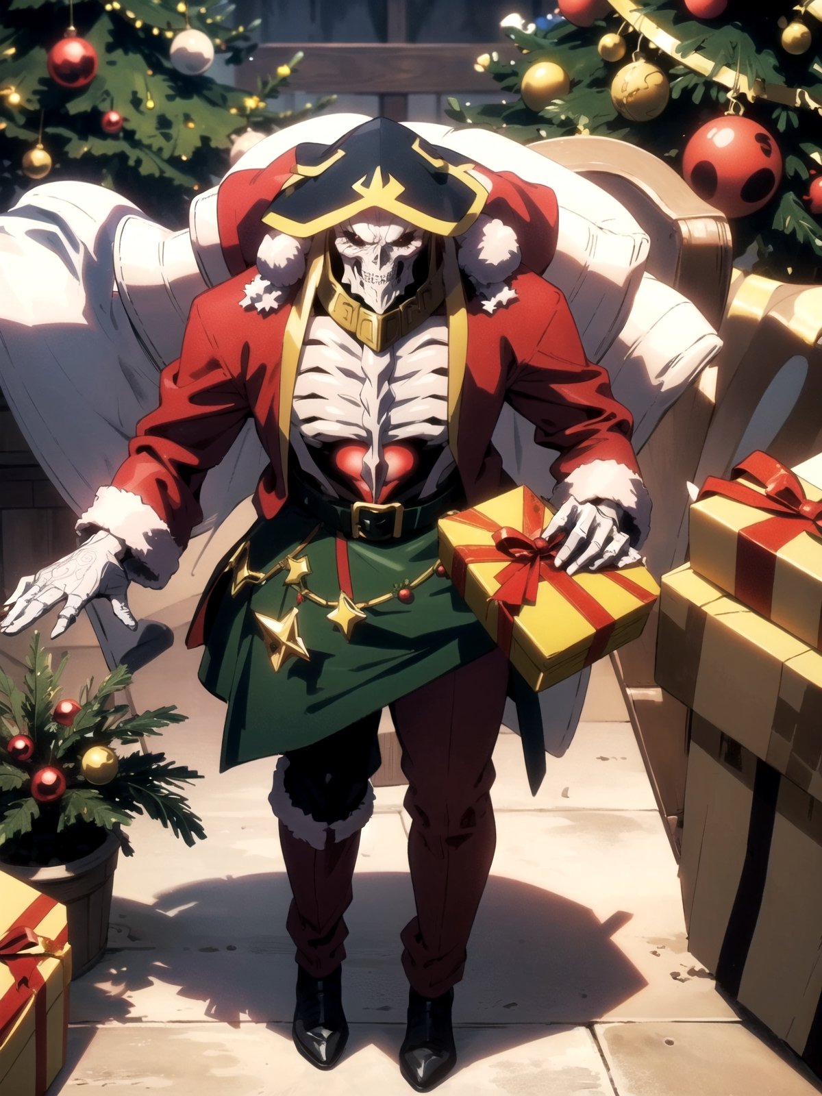 intricate design, santa costume, (santa's home, decorate santa house, Decorate the Christmas tree),Christmas,Ainz