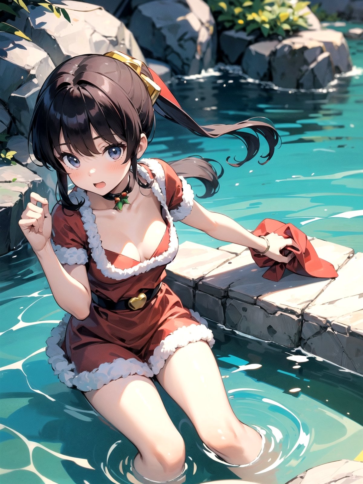 1girl, solo, Hot springs, Ranma style, female Santa