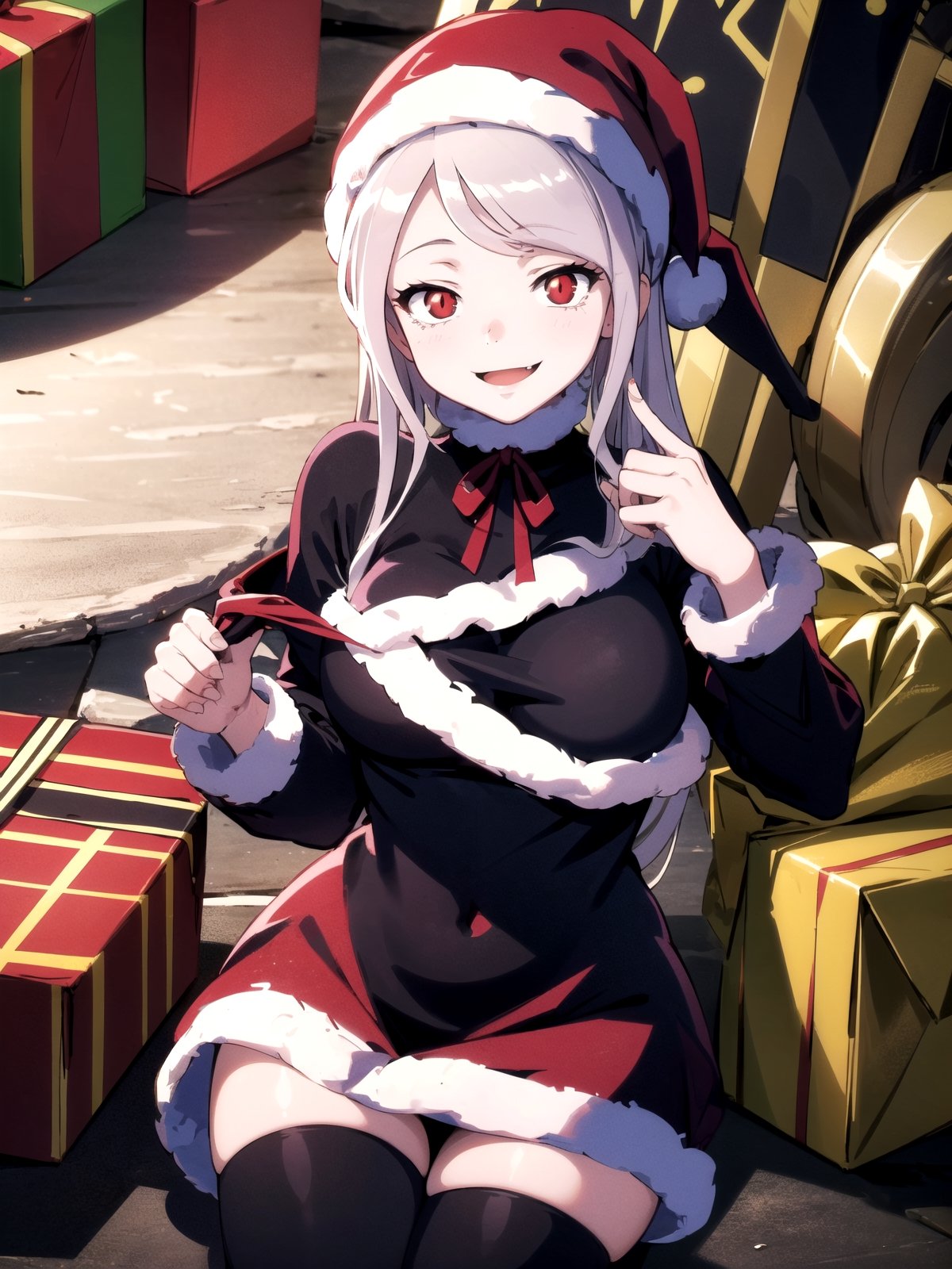 //Quality,
(masterpiece), (best quality), 8k illustration,
//Character,
overlordentoma, 1girl, solo, smile, gift
//Fashion,
santa_costume,
//Background,
indoors, christmas, 
//Others,
,shalltear bloodfallen