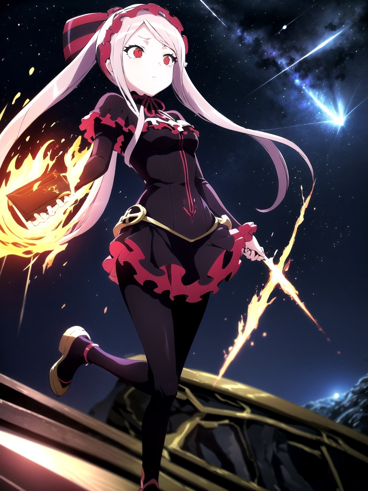 //Quality,
(masterpiece), (best quality), 8k illustration
,//Character,
1girl, solo
,//Fashion,
,//Background,
night sky, meteor
,//Others,
superpower, book, float, feel astonished,shalltear bloodfallen,so-bin