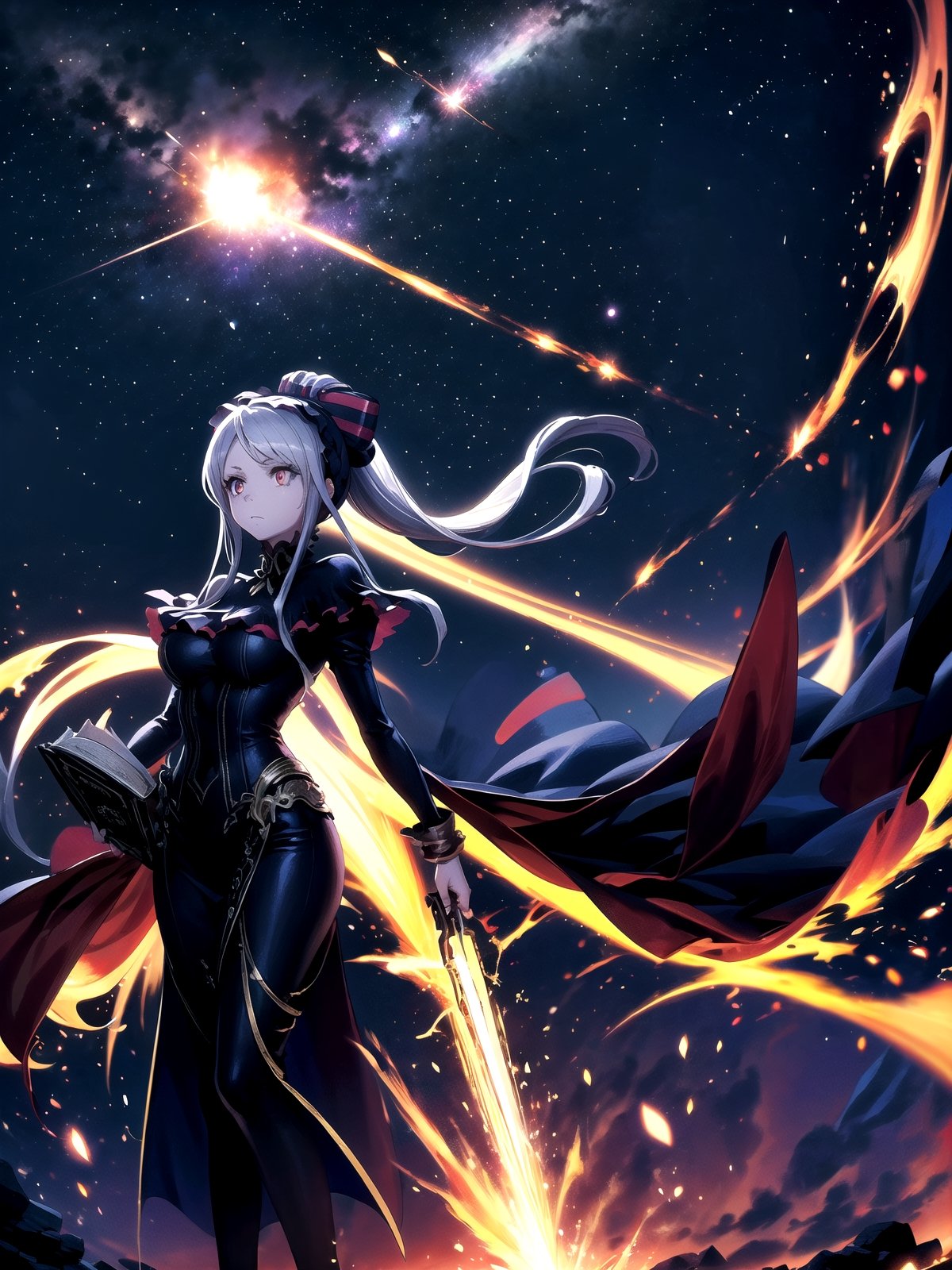 //Quality,
(masterpiece), (best quality), 8k illustration
,//Character,
1girl, solo
,//Fashion,
,//Background,
night sky, meteor
,//Others,
superpower, book, float, feel astonished,shalltear bloodfallen