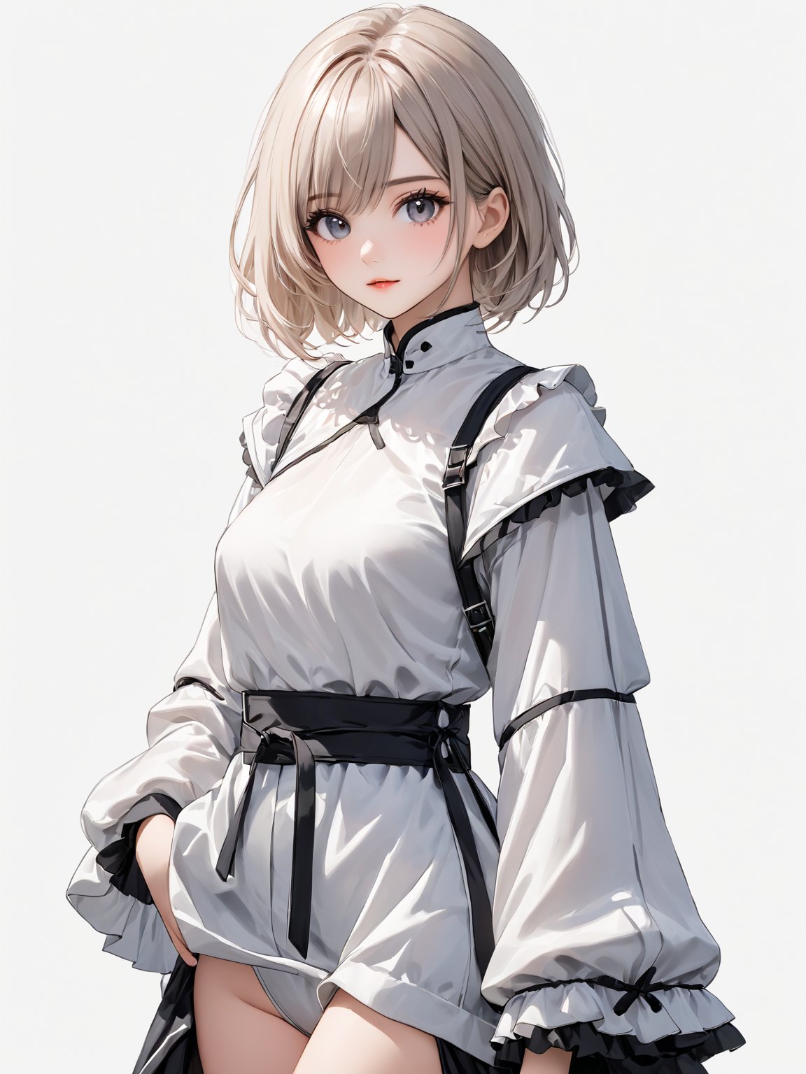 score_9,score_8_up,score_7_up,score_6_up, masterpiece, best quality, detailmaster2, 8k, 8k UHD, ultra detailed, ultra-high resolution, ultra-high definition, highres 
,//Character, 1girl, solo 
,//Fashion, 
,//Background, white_background ,//Others, ,Expressiveh, ,2b-Eimi, cowboy_shot, looking_at_viewer