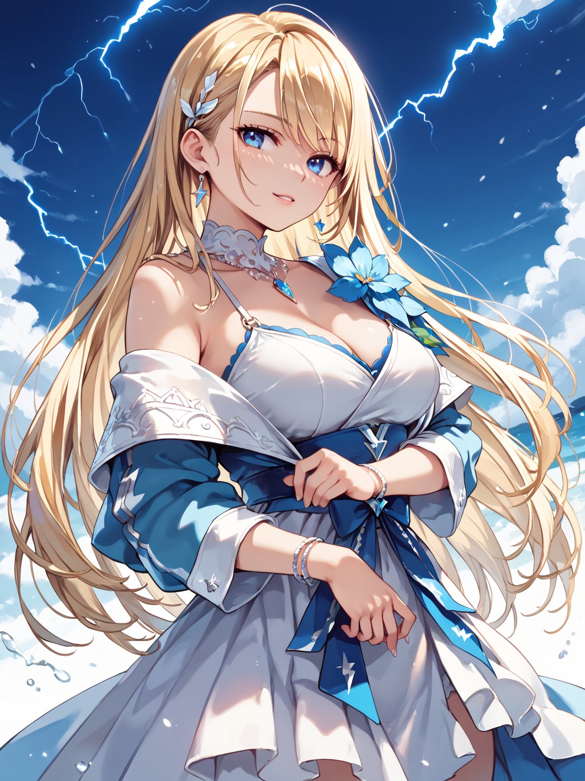 score_9,score_8_up,score_7_up,score_6_up, masterpiece, best quality, 8k, 8k UHD, ultra-high resolution, ultra-high definition, highres
,//Character, 
1girl, solo, long hair, blonde hair, blue eyes
,//Fashion, 

,//Background, white_background
,//Others, ,Expressiveh, 
lightning magic charging