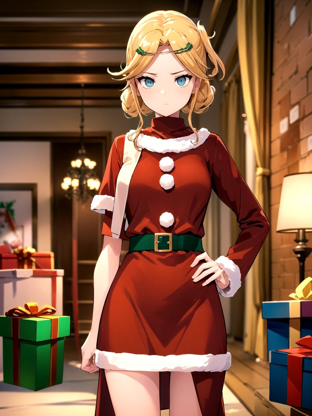 //Quality,
(masterpiece), (best quality), 8k illustration,
//Character,
overlordentoma, 1girl, solo, gift
//Fashion,
santa_costume,
//Background,
indoors, christmas, 
//Others,
,Laykus