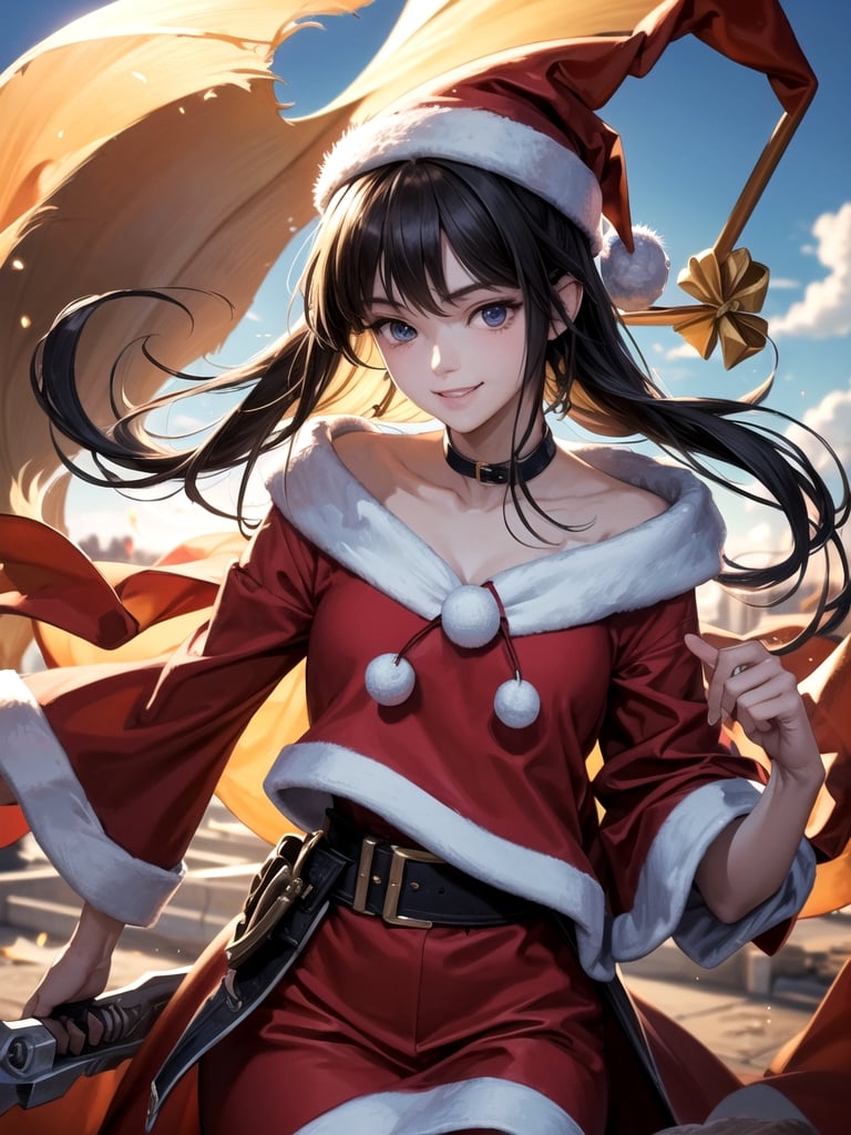 (masterpiece), (best quality), 8k illustration,
//Character,
santa, gentle smile, aura, Invincible, 
//Fashion,
santa_costume,
//Background,
Beautiful blue sky, calm sunshine, battlefield, Unlimited Blade Works