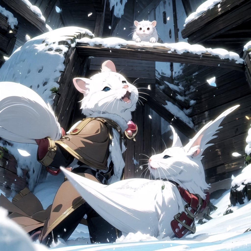 1Girl, battles with hamsters, snowy mountains, Frieren who unleash attack magic,Frieren