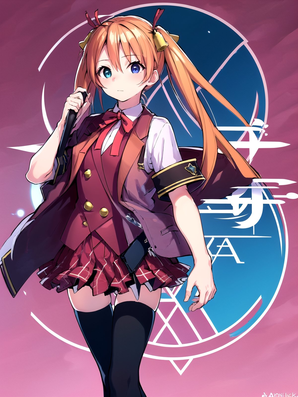 //Quality,
(masterpiece), (best quality), 8k illustration
,//Character,
people, magicians
,//Fashion,
,//Background,
magic world, magic school
,//Others,
,aaasuna,heterochromia,long hair,ahoge,twintails,hair bell,school uniform,blazer,(jacket:1.3),red bowtie,vest,shirt,long sleeves,plaid skirt,socks,black socks,loafers,bbasuna, BLAKE,aanodoka,short sleeves