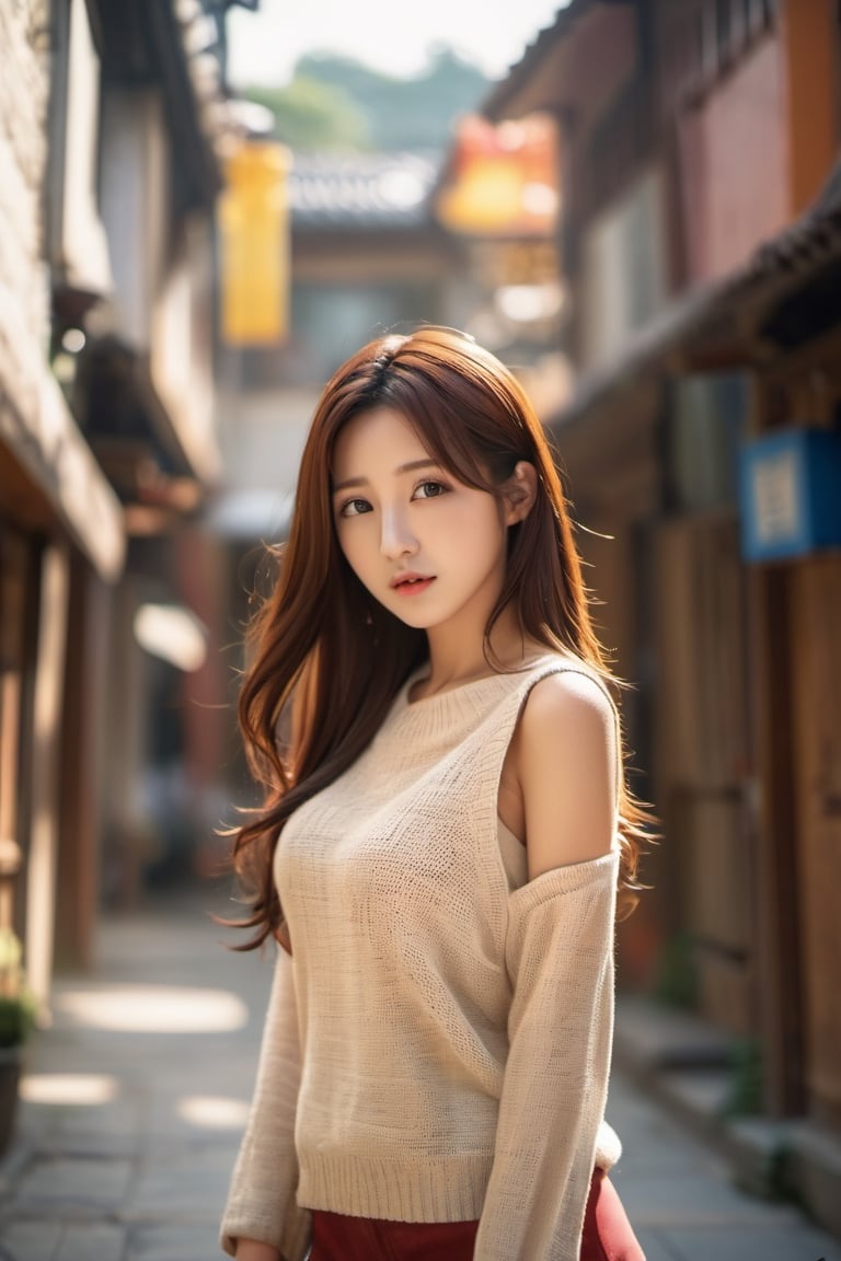 photorealistic, raw photo, best quality, ultra detailed, masterpiece, 1girl, solo, long hair, walking, outdoor, alley, sleeveless, no pants, sideboob, brown hair, adorable young girl, alluring face, detailed skin, pore, detailed background, inticate detailed, depth of field, low key, from_below, perfect female body, korean idol style
,p3rfect boobs,cutegirlmix, medium_breasts,LinkGirl, tee shirt, short pants