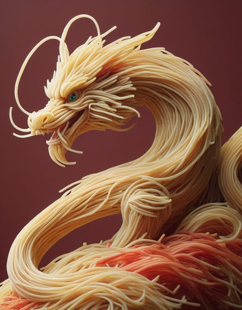 a detailed photo of a colorful Eastern Dragon made of Fettuccine ,(((red background,fire works))),
macro photography, hyper detailed, trending on artstation, sharp focus, studio photo,8K,detailmaster2,