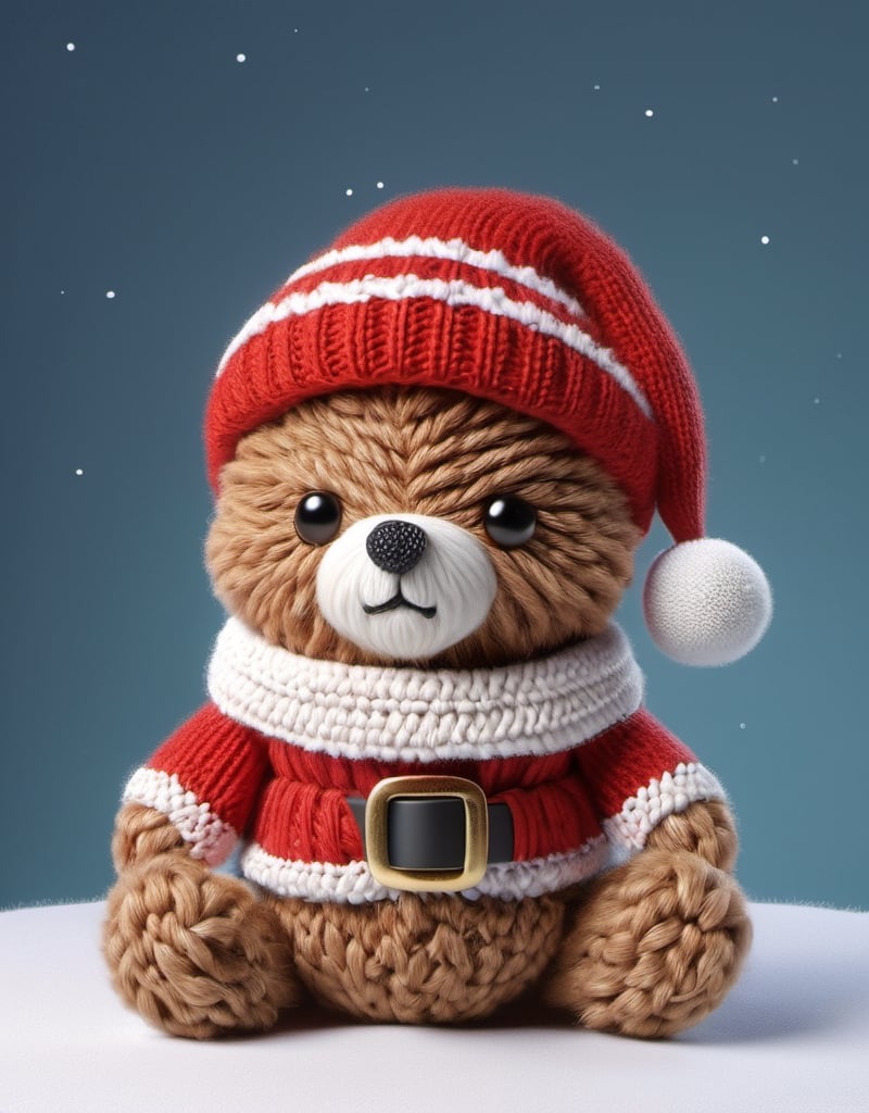 a detailed view photo of a cute Santa Claus bear made of knitting,((isolated on a plain night background)),hyper detailed, trending on artstation, sharp focus, studio photo,8K,masterpiece,best quality,high resolution,aesthetic portrait,ral-chrcrts,christmas,sweetscape