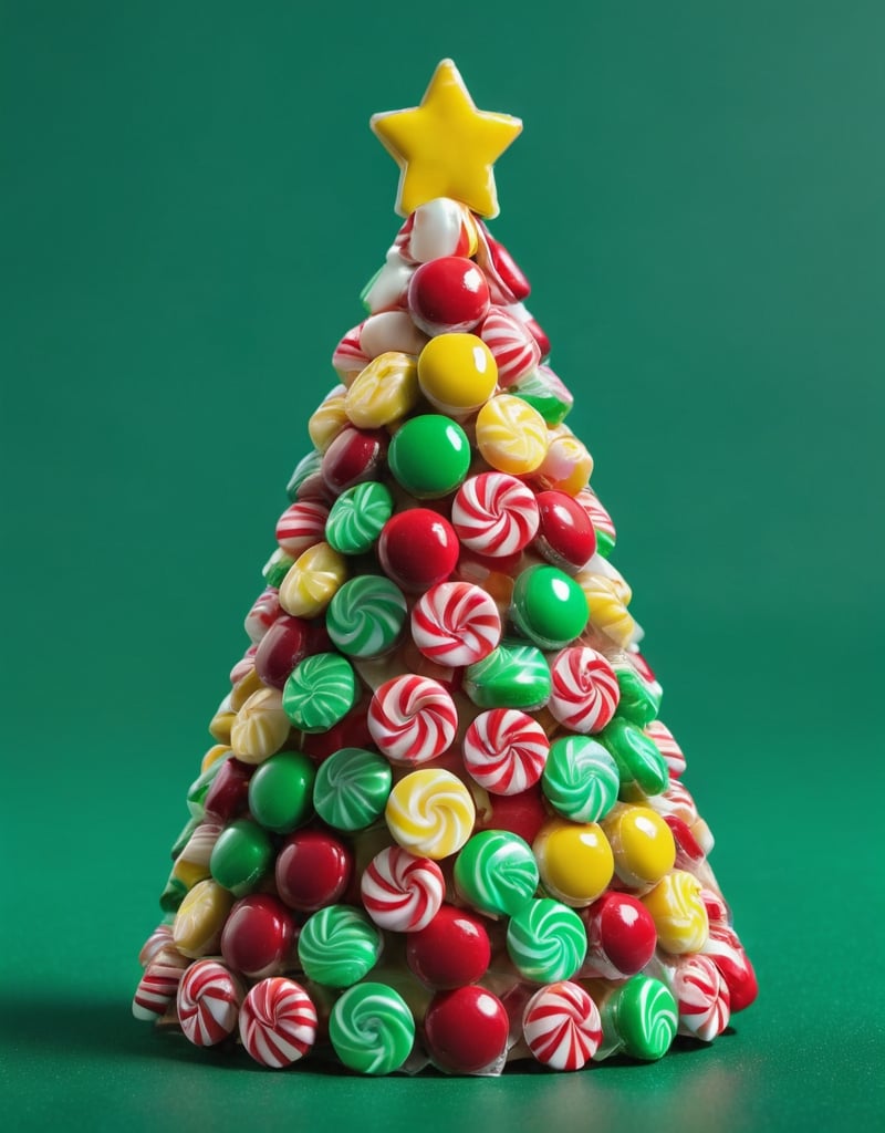 a detailed photo of a christmas tree made of candy ,(((isolated on a plain green background))),
macro photography, hyper detailed, trending on artstation, sharp focus, studio photo,8K,detailmaster2,christmas,cinematic  moviemaker style