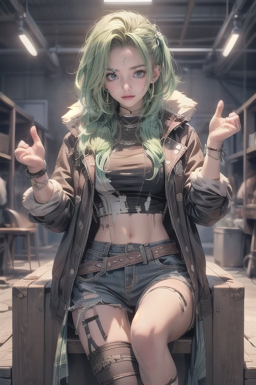 Rocker style green eyes, broken rocker clothes, 4k good quality package
