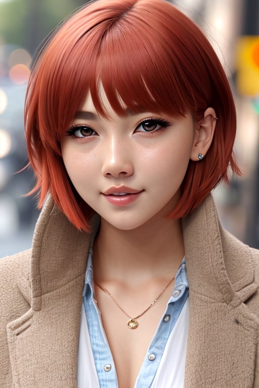 beautiful girl, close up, face shot, woman, solo, sexy body, (cute:1.3), (([Hot red hair], [pixie bob], [crinoline])), realistic, (cute), (detailed face), detailed eyes, detailed iris, cameltoe,,