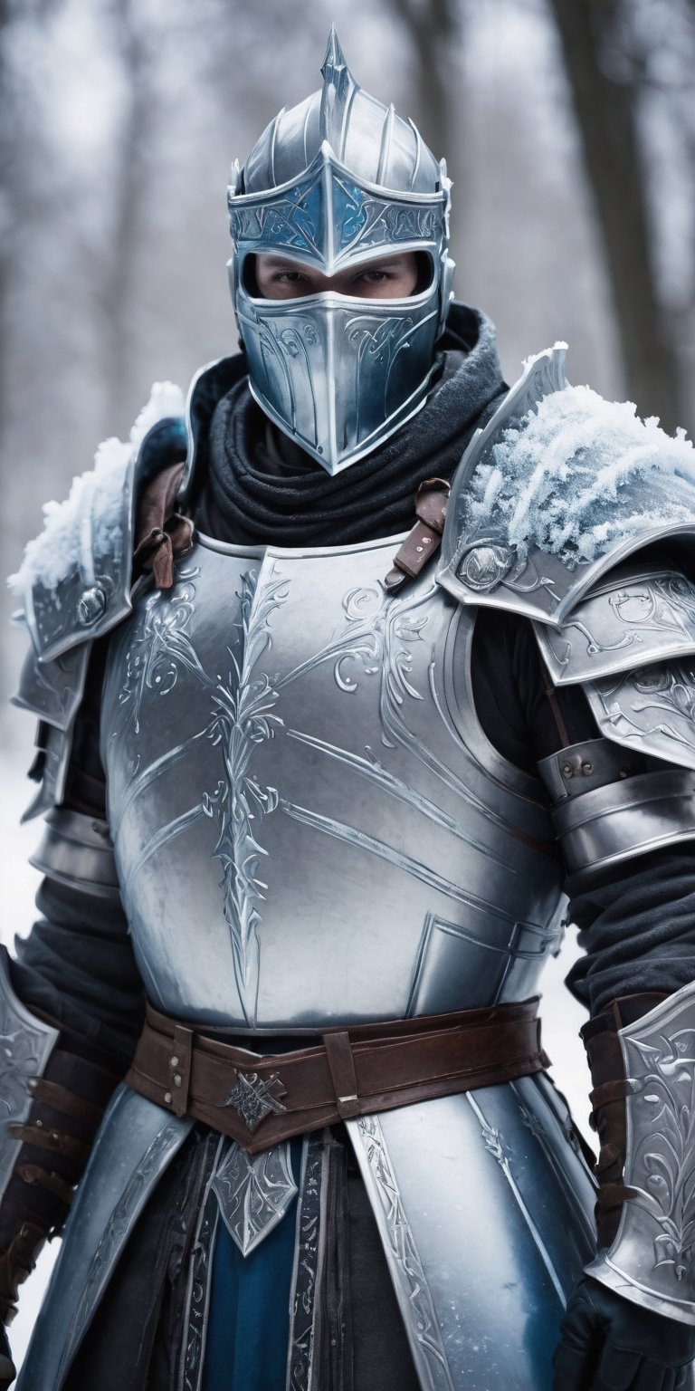 frozen knight, shallow depth of field, rpg character,hustler