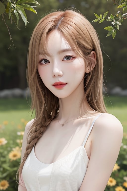 Attractive lady wearing a model look,  sunny atmosphere, summer vibes, natural lighting, high detail, natural pose, trending on artstation, 4k resolution, taeyeonlorashy,eye to eye, full body,better_hands