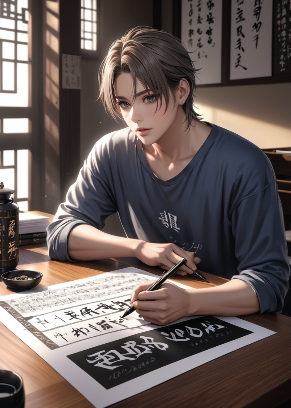 (Ikemen),((ultra-fine HDR)),calligraphy,extremely delicated and beautiful,8K,score_9,score_8_up,score_7_up,realistic,hyperrealism,