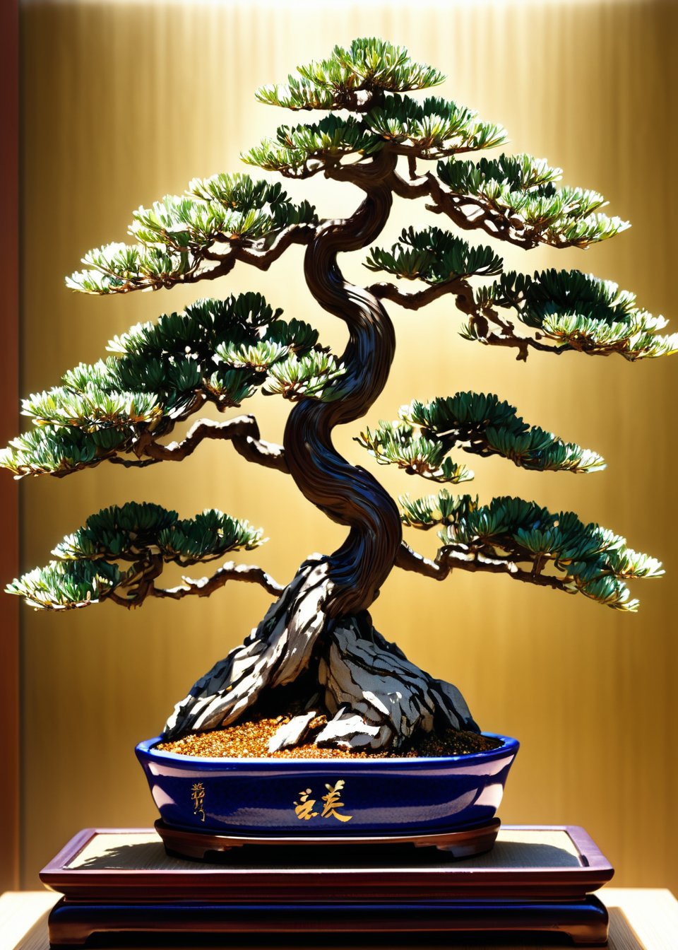 (Bonsai),calligraphy,super nano ultra-fine HDR,the HDR with 0.000001mm dots at nano ultra-fine dpi, HDR with full color squares,HDR with Gaussian blur,gold leaf,lacquerwork,fusuma picture,