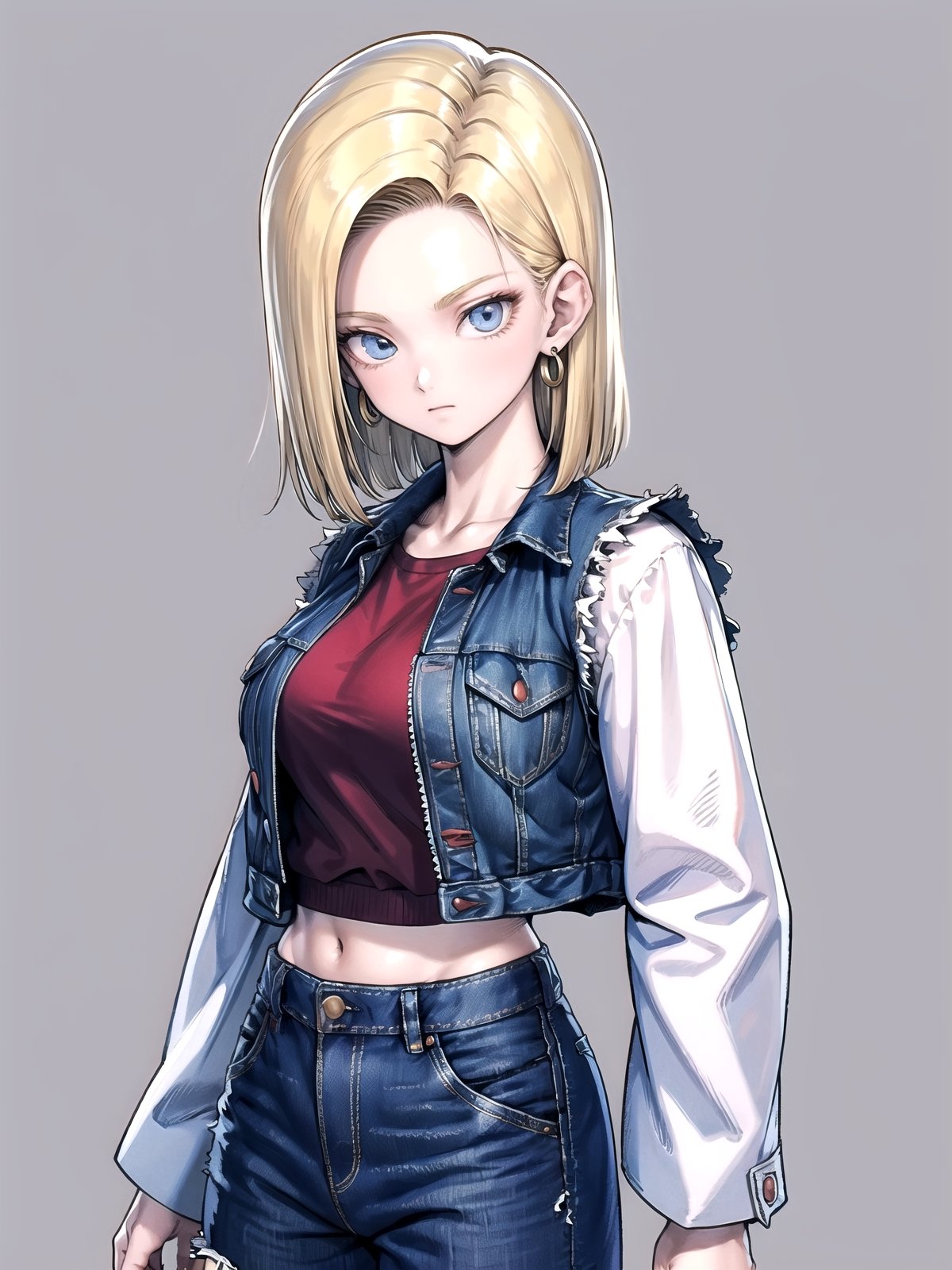 //Quality,
masterpiece, best quality
,//Character,
1girl, solo
,//Fashion,
,//Background,
,//Others,
Android18DB,striped_sleeves,long_sleeves, denim_jacket,vest,earrings, superpower