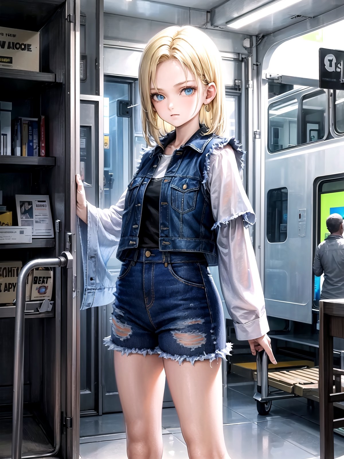 //Quality,
masterpiece, best quality
,//Character,
1girl, solo
,//Fashion,
,//Background,
,//Others,
Android18DB,striped_sleeves,long_sleeves, denim_jacket,vest,earrings, superpower