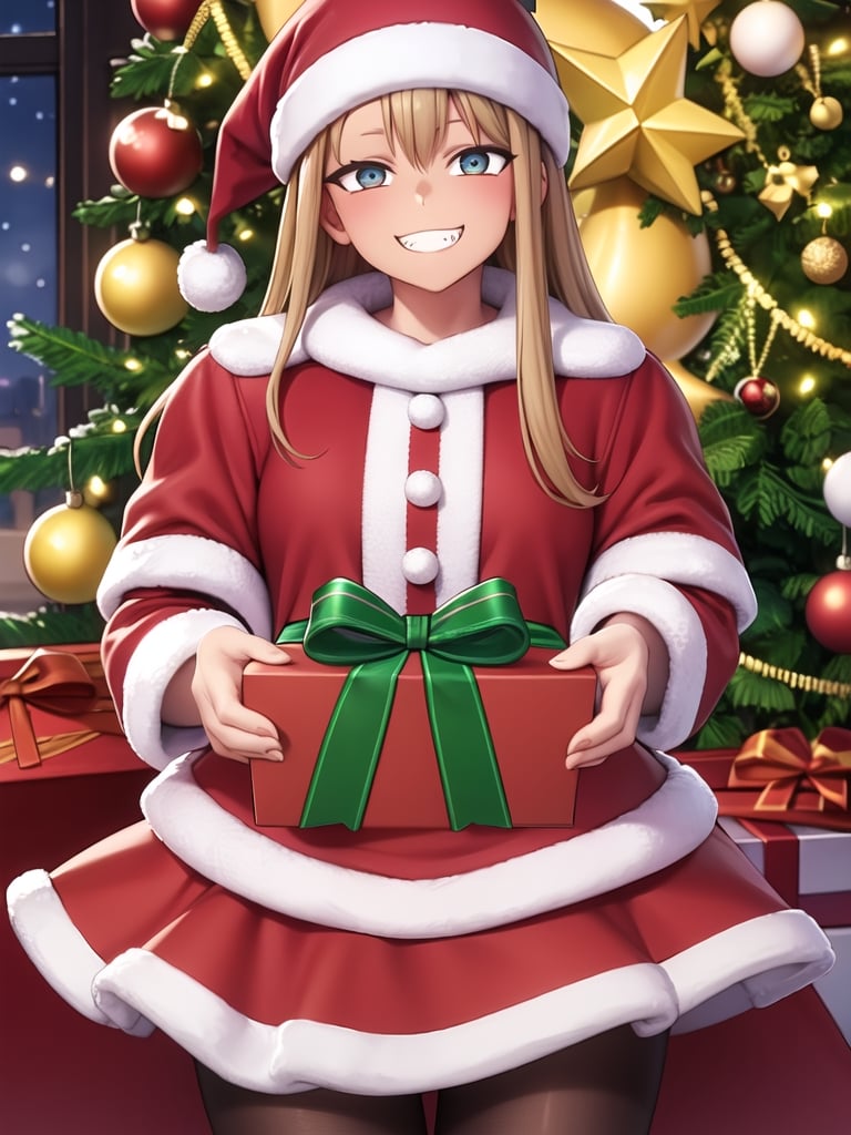 //Quality,
masterpiece, 8k, 8k UHD, best quality, ultra detailed, 
//Character,
cowboy_shot, looking_at_viewer, grin,
//Fashion,
santa_costume, 
//Background,
winter, indoors,
//Others,
(christmas gift)