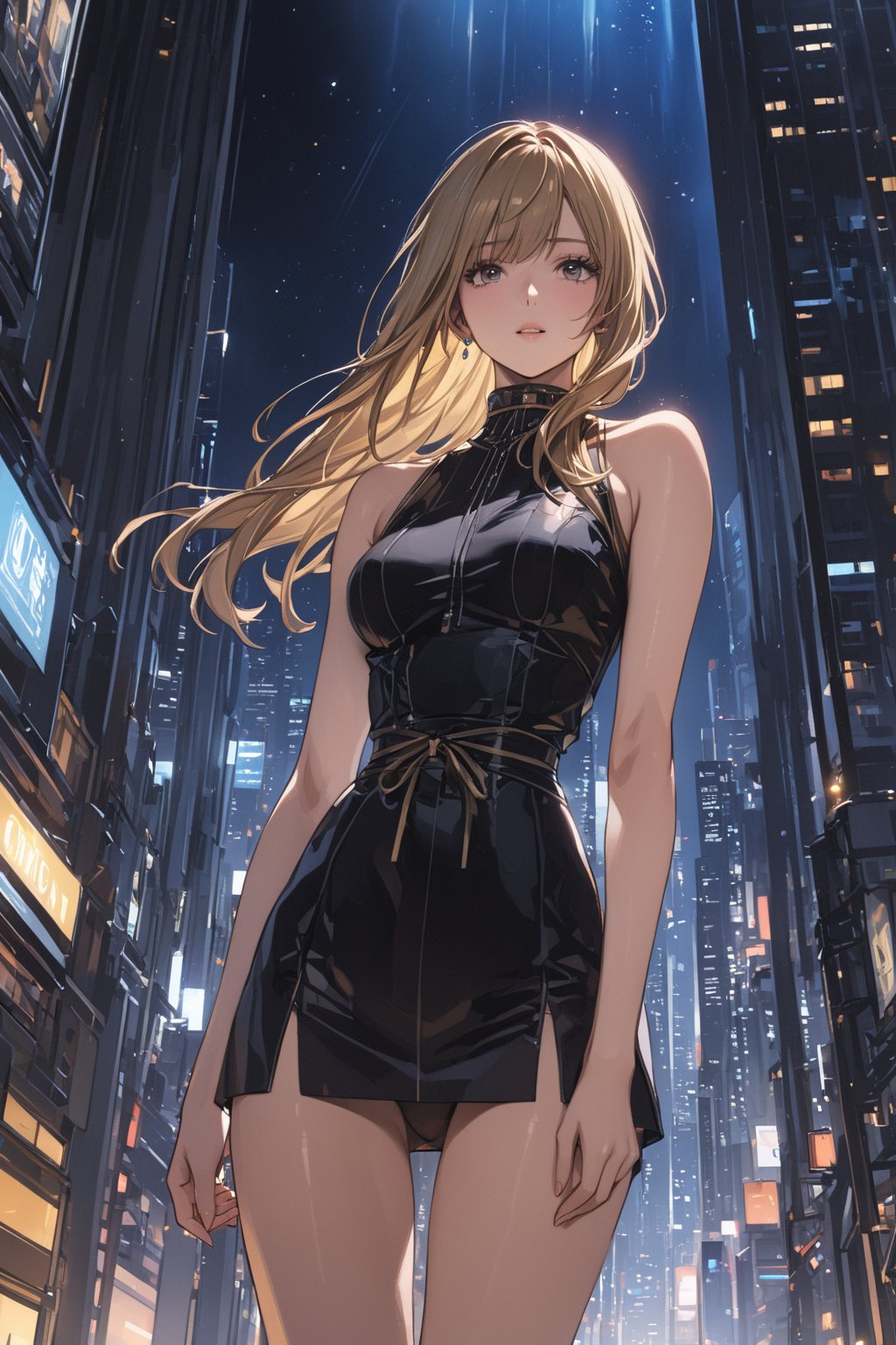 masterpiece, best quality, 8k, 8k UHD, ultra-high resolution, ultra-high definition, highres, cinematic lighting
,//Character, 
1girl, solo
,//Fashion, 
,//Background, 
,//Others, ,Expressiveh, hentai, 
A woman performing a high-wire act between skyscrapers, city lights twinkling far below.