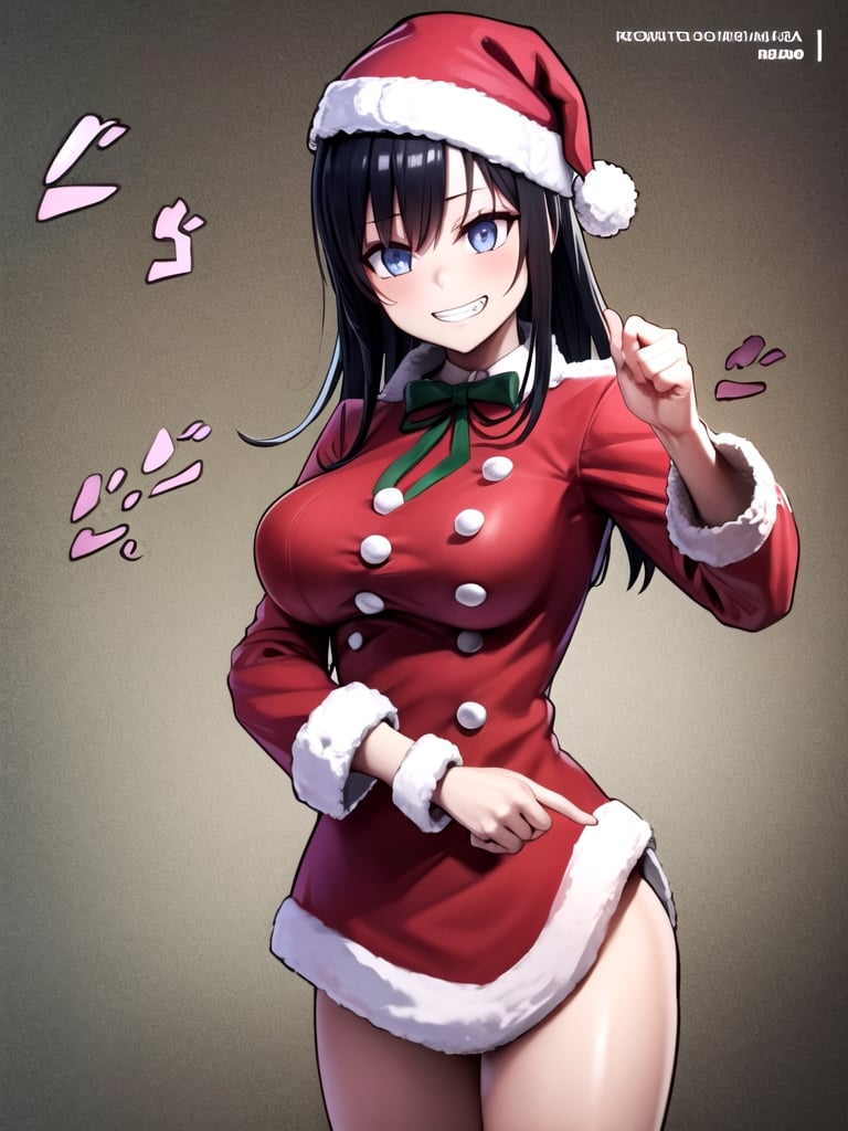 //Quality,
masterpiece, 8k, 8k UHD, best quality, ultra detailed, 
,//Character,
1girl, cowboy_shot, looking_at_viewer, grin, Hayase Nagatoro \(Ijiranaide Nagatoro-san Series\)
,//Fashion,
santa_costume, 
,//Background,
winter, indoors,
,//Others,
,MenacingJojo, text