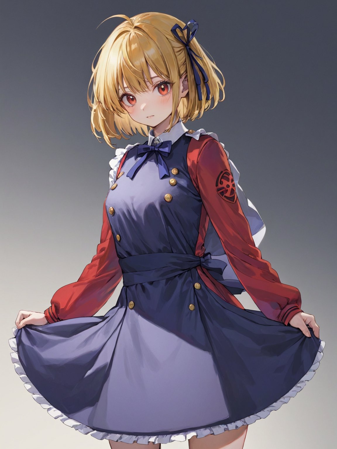 //Quality,
photo r3al, detailmaster2, masterpiece, photorealistic, 8k, 8k UHD, best quality, ultra realistic, ultra detailed, hyperdetailed photography, real photo
,//Character,
1girl, solo, nishikigi chisato, bob cut
,//Fashion,
hair ribbon, lycoris uniform, two-tone dress, red dress, grey dress, neck ribbon, long sleeves
,//Background,
,//Others,
,nishikigi chisato