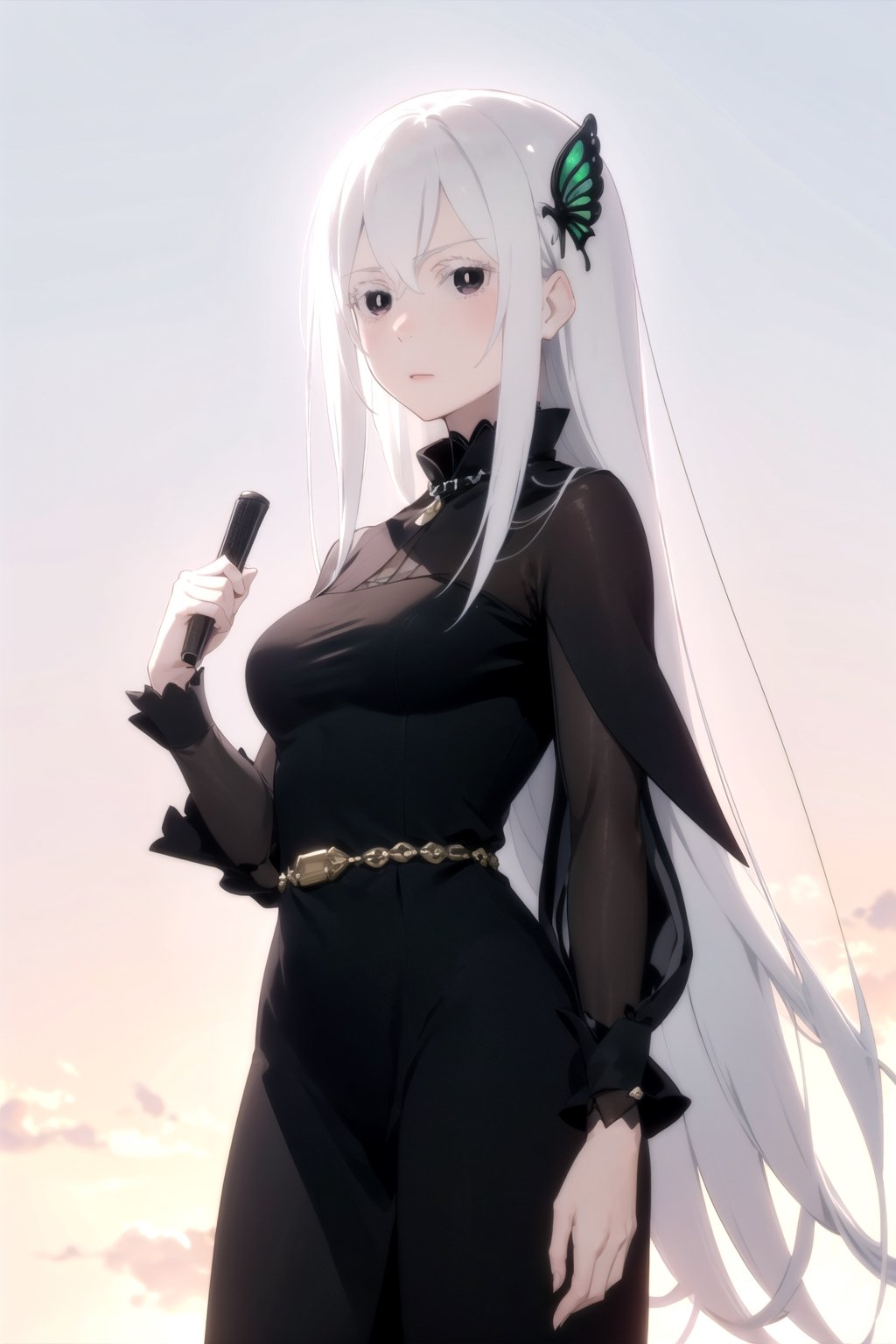 //Quality,
masterpiece, best quality
,//Character,
1girl, solo
,//Fashion,
,//Background,
white_background, simple_background, blank_background
,//Others,
,echidna, black dress, cowboy_shot