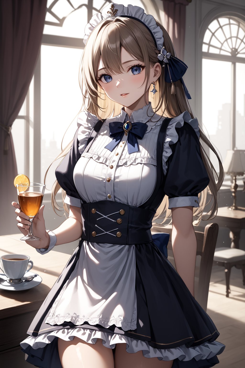 masterpiece, best quality, 8k, 8k UHD, ultra-high resolution, ultra-high definition, highres, cinematic lighting
,//Character, 
1girl, solo
,//Fashion, 
,//Background, 
,//Others, ,Expressiveh, hentai, 
A girl in a maid uniform serving tea to skeletal overlords in an opulent meeting room.