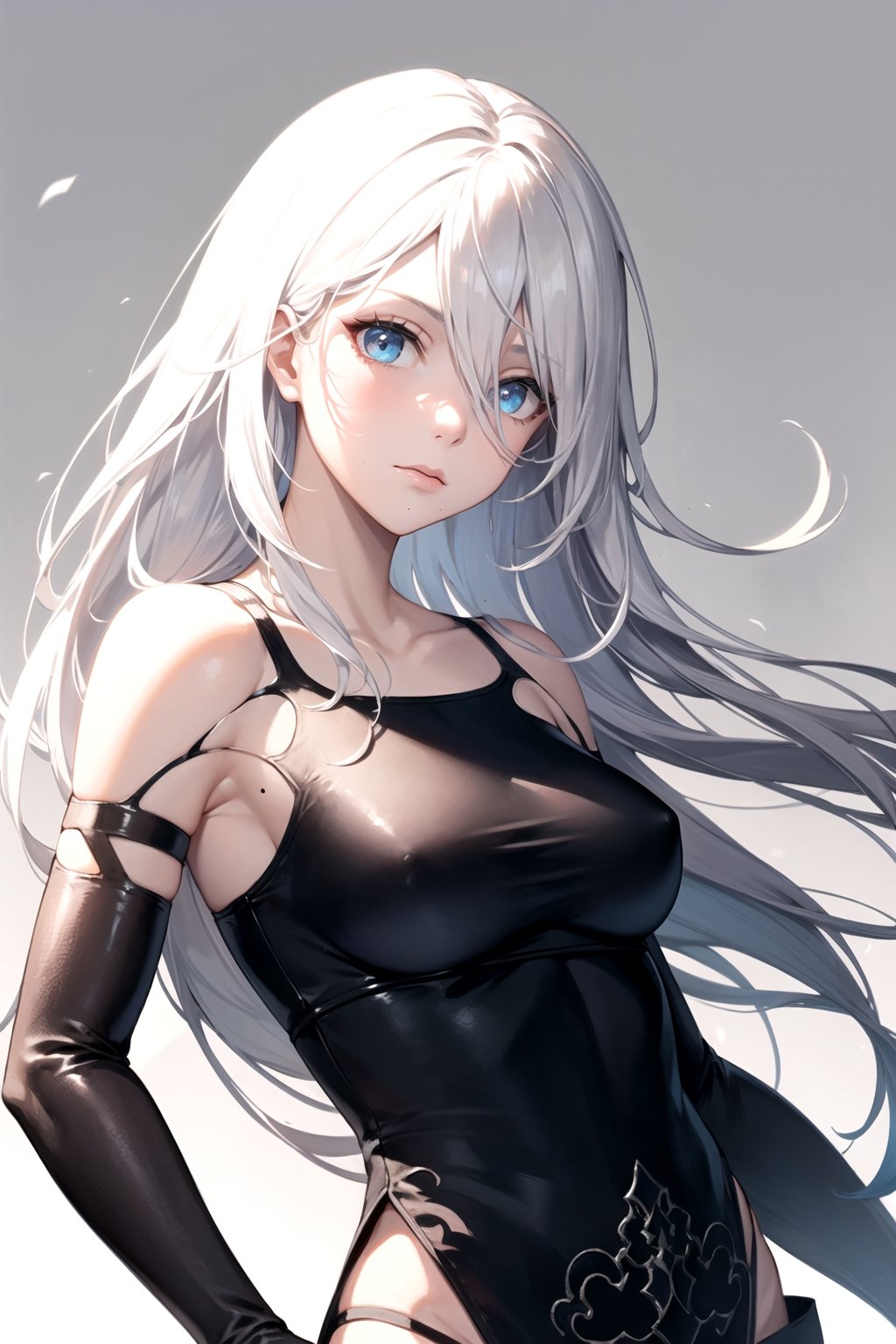 //Quality,
masterpiece, best quality
,//Character,
1girl, solo
,//Fashion,
,//Background,
white_background, simple_background, blank_background
,//Others,
,phSaber, ,a2_nierautomata, gloves, black gloves, elbow gloves, mole, tank top, hair between eyes