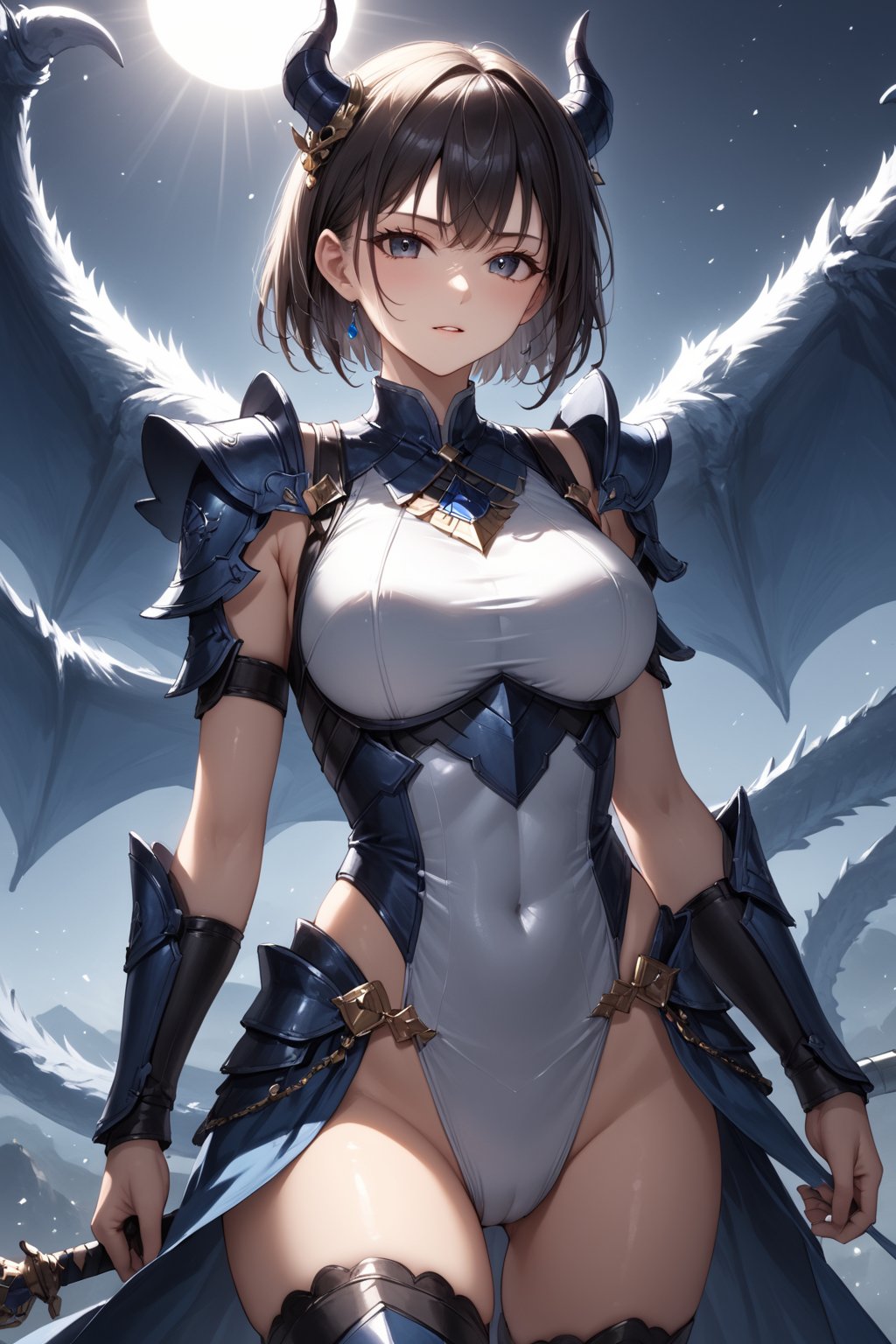 masterpiece, best quality, 8k, 8k UHD, ultra-high resolution, ultra-high definition, highres, cinematic lighting
,//Character, 
1girl, solo
,//Fashion, 
,//Background, 
,//Others, ,Expressiveh, hentai, 
A determined girl warrior facing off against a massive dragon, her armor gleaming in the sunlight.