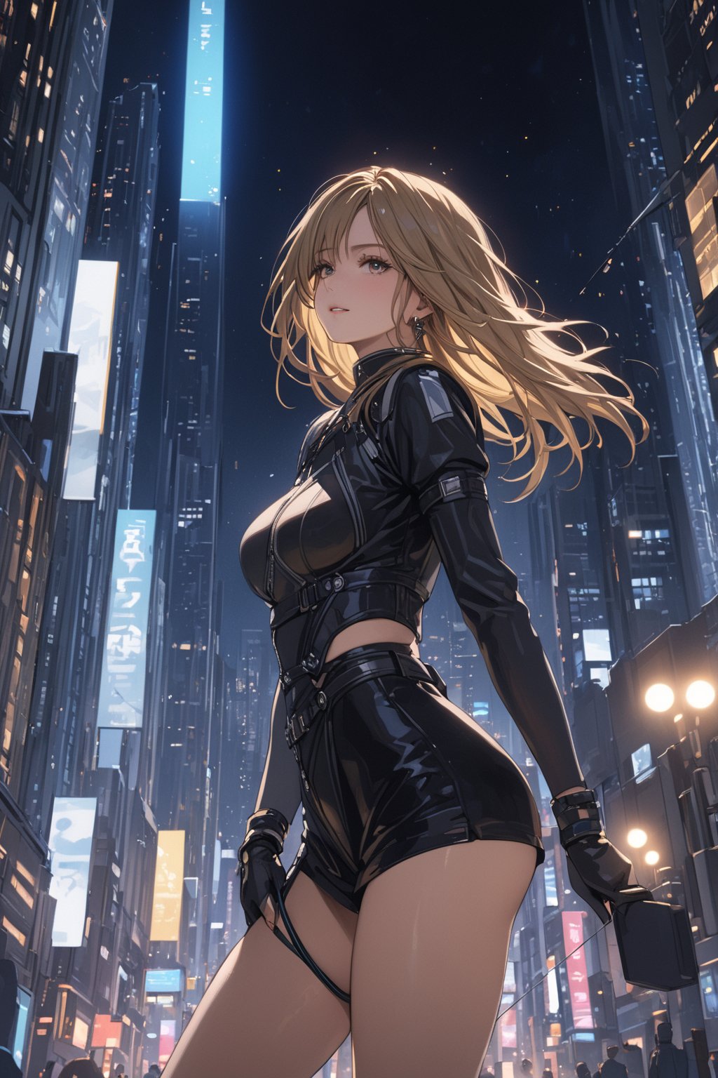 masterpiece, best quality, 8k, 8k UHD, ultra-high resolution, ultra-high definition, highres, cinematic lighting
,//Character, 
1girl, solo
,//Fashion, 
,//Background, 
,//Others, ,Expressiveh, hentai, 
A woman performing a high-wire act between skyscrapers, city lights twinkling far below.