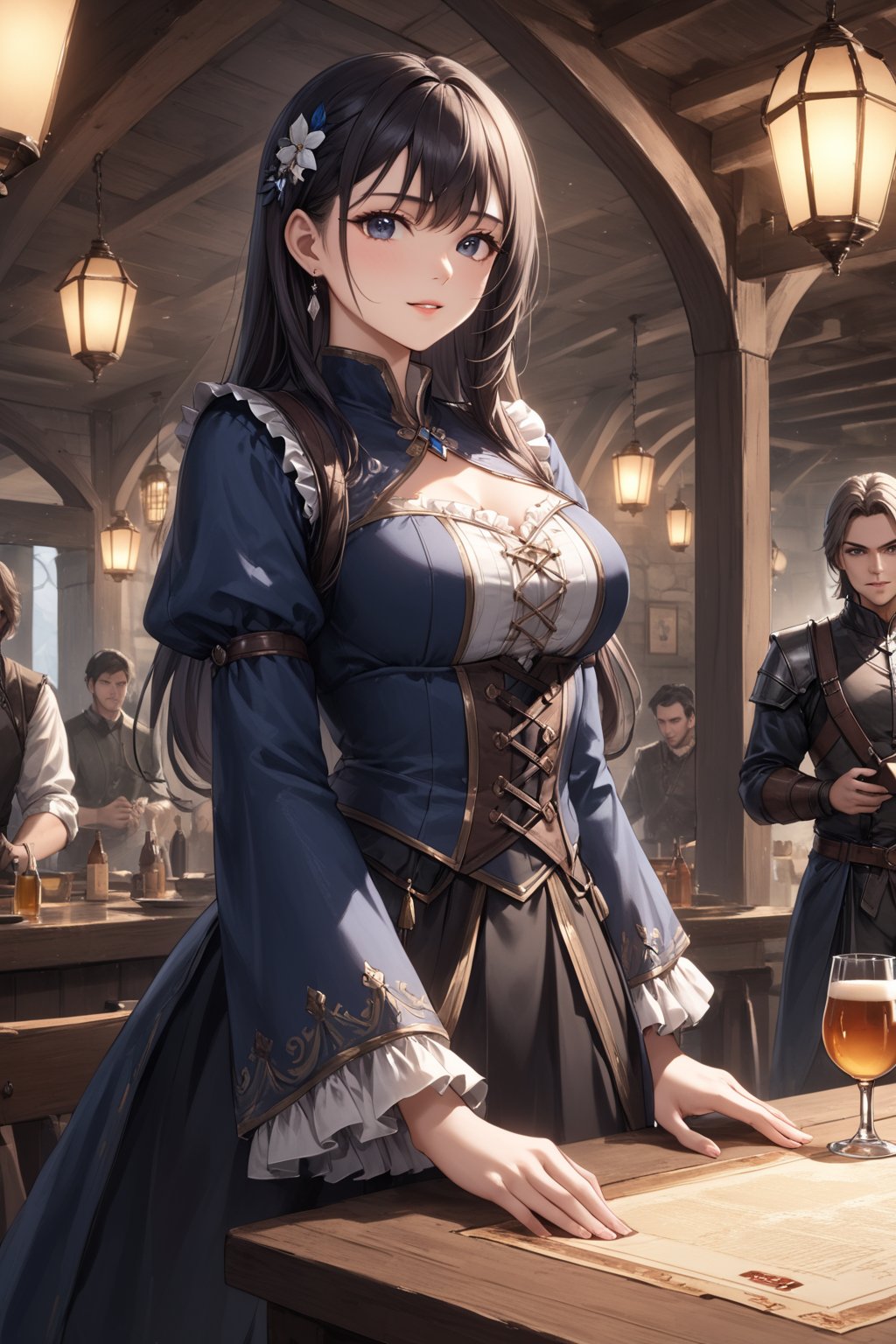 masterpiece, best quality, 8k, 8k UHD, ultra-high resolution, ultra-high definition, highres, cinematic lighting
,//Character, 
1girl, solo
,//Fashion, 
,//Background, 
,//Others, ,Expressiveh, hentai, 
A group of diverse adventurer girls examining a quest board in a bustling fantasy tavern.